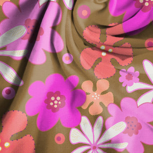 Tissu Motif artistique de fleurs rétro rose marron
