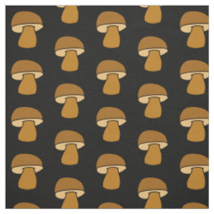 Tissu Motif Automne Noir Champignon Porcino