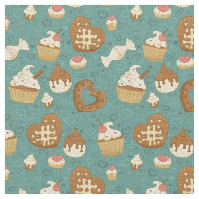 Tissu Motif avec cupcakes et bonbons (Fermer)