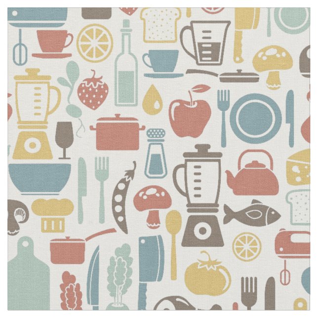 Tissu Motif avec des icônes de cuisine (Fermer)