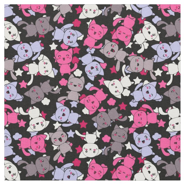 Tissu motif avec les chats mignons 3 de griffonnage de (Fermer)