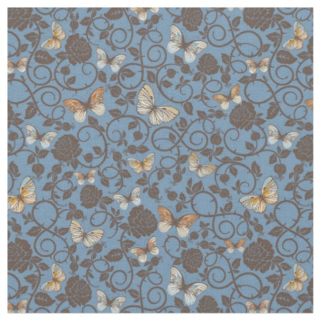 Tissu motif avec les roses et le papillon (Fermer)