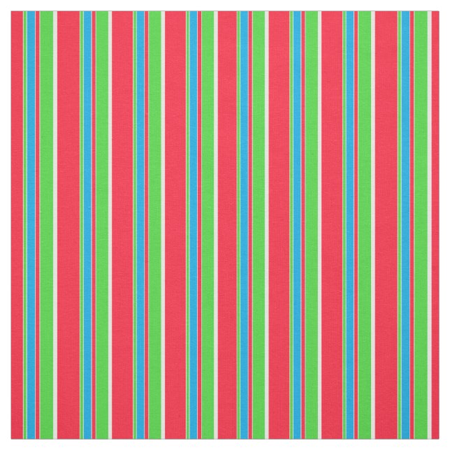 Tissu Motif Azure Blue White Lime Green Red Stripes (Échantillon)