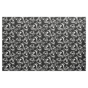Tissu Motif bas de notes de musique de coeurs de clef