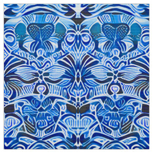 Tissu Motif Batik tribal en Indigo bleu et blanc