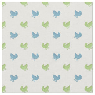 Tissu Motif Bébé bleu et vert mignon buggy