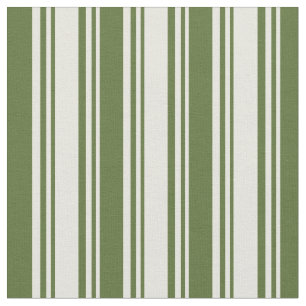 Tissu Motif beige et vert olive foncé rayé/lin