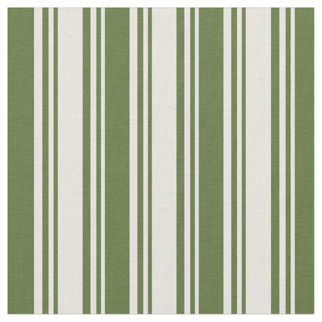 Tissu Motif beige et vert olive foncé rayé/lin (Fermer)