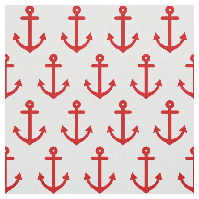 Tissu Motif blanc Ancres rouges nautiques (Échantillon)