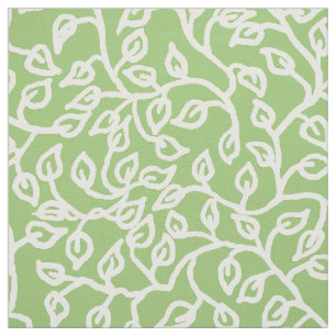 Tissu Motif blanc de feuille sur vert pomme pâle