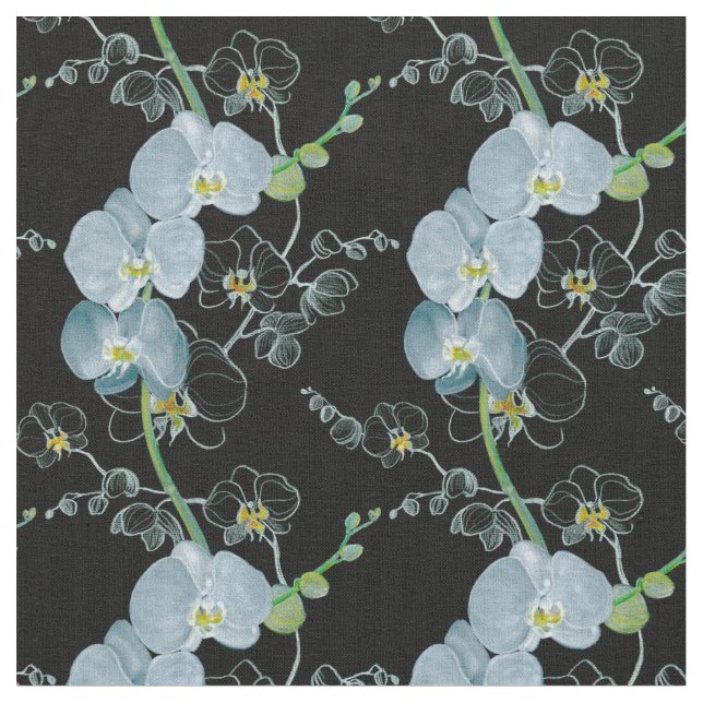 Tissu Motif blanc d'orchidées d'aquarelle (Fermer)