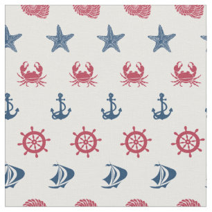 Tissu Motif blanc et bleu rouge de symbole de mer