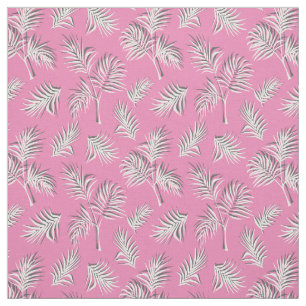 Tissu Motif blanc et rose feuille tropicale