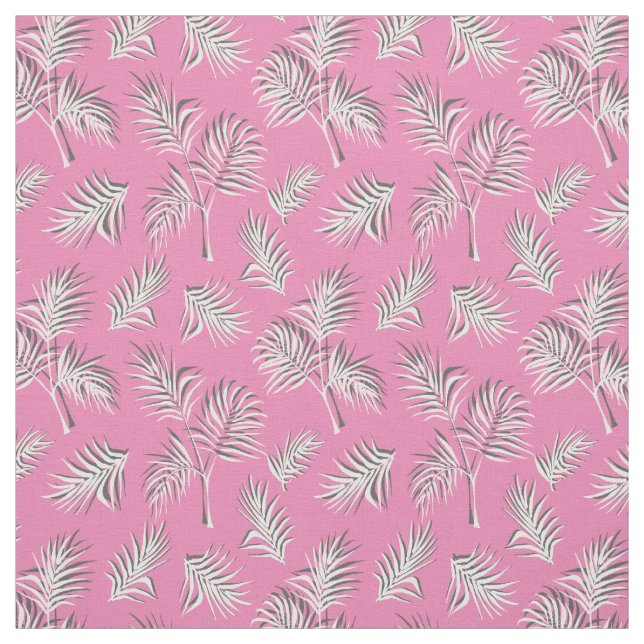 Tissu Motif blanc et rose feuille tropicale (Échantillon)