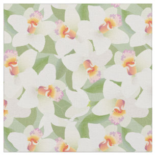 Tissu Motif blanc orchidée