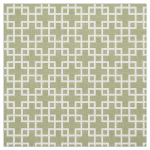 Tissu Motif blanc rétro chic Carré sur vert olive