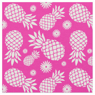 Tissu Motif blanc rose d'ananas et de fleurs