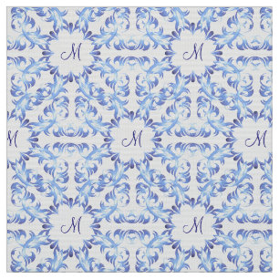 Tissu motif bleu de damassé. monogramme