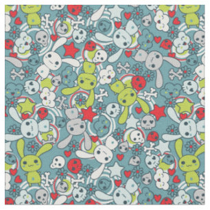 Tissu motif bleu de kawaii