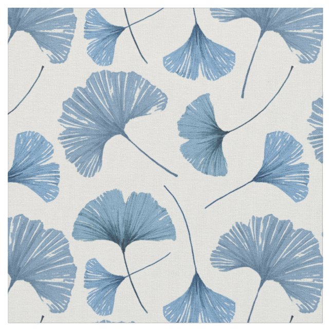Tissu Motif bleu et blanc de la feuille de gingko (Fermer)