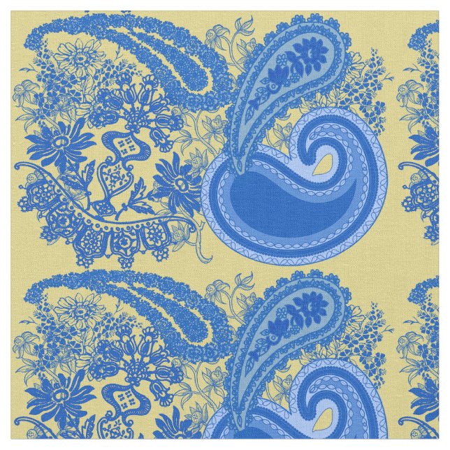 Tissu Motif bleu et jaune de Paisley (Fermer)