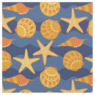 Tissu Motif bleu et orange de coquillage