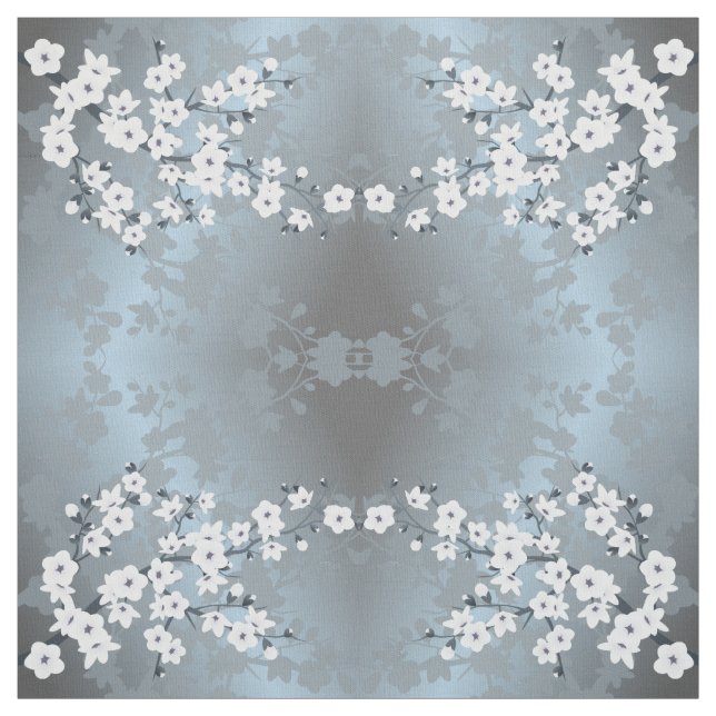 Tissu Motif bleu gris blanc floral cerise fleurs (Échantillon)