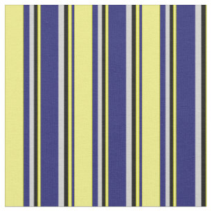 Tissu Motif bleu nuit, jaune, noir et gris clair