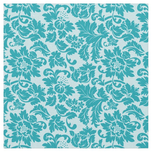 Tissu Motif bleu vert Floral Damask (Fermer)