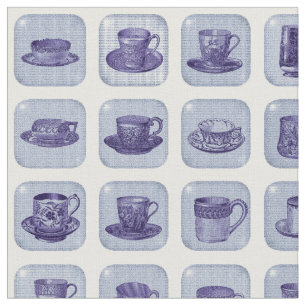 Tissu Motif bleu vintage démodé de tasse de thé de la