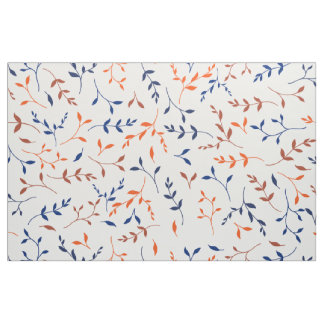 Tissu Motif botanique à feuilles orange marine Ditsy