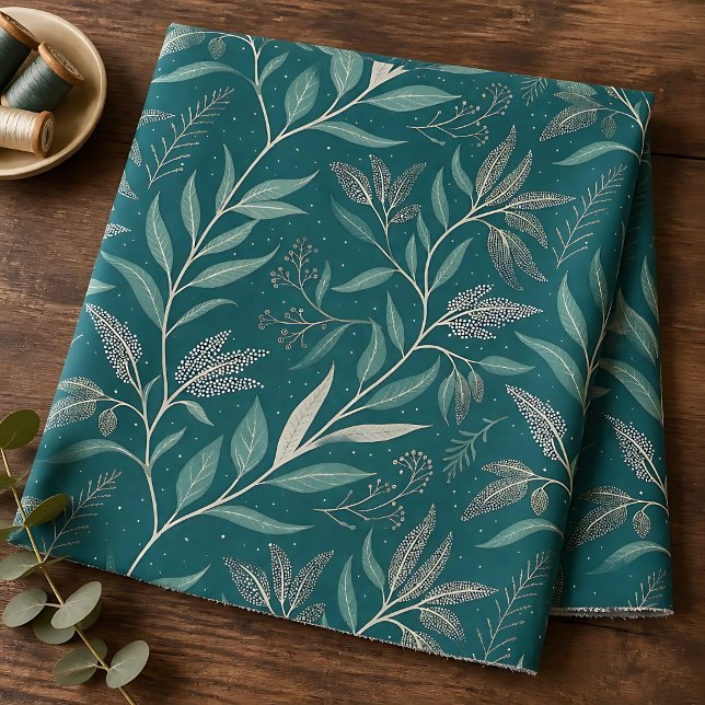 Tissu Motif botanique de feuille de vert sarcelle profon (Créateur téléchargé)