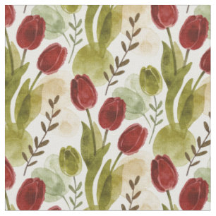 Tissu Motif botanique de tulipe à l'aquarelle rustique M