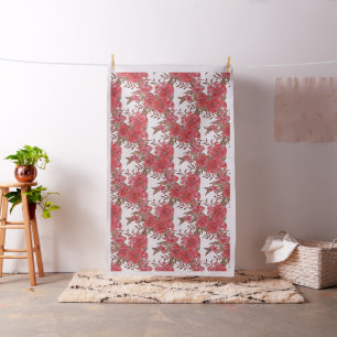 Tissu Motif botanique floral rose rouge