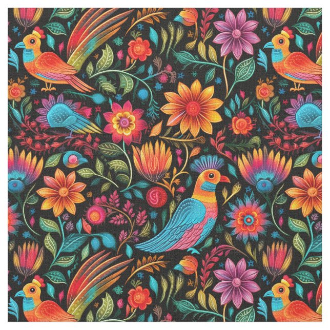Tissu Motif botanique mexicain coloré (Fermer)