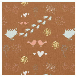 Tissu Motif brun rétro d'oiseaux, de points, de pieds