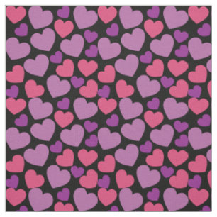 Tissu Motif cardiaque en rose et violet sur noir