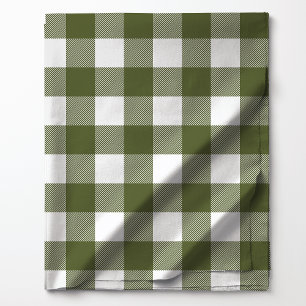 Tissu Motif carreaux buffalo vert olive et blanc