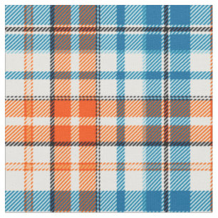 Tissu Motif carreaux tartan bleu orange blanc