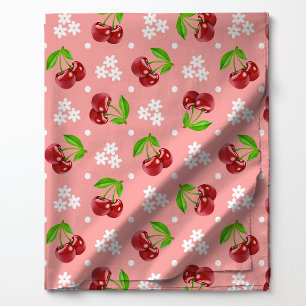 Tissu Motif Cerise à pois floraux sur fond rose