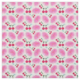 Tissu Motif Cerise Floral Rose Clair   Mignon Kawaii