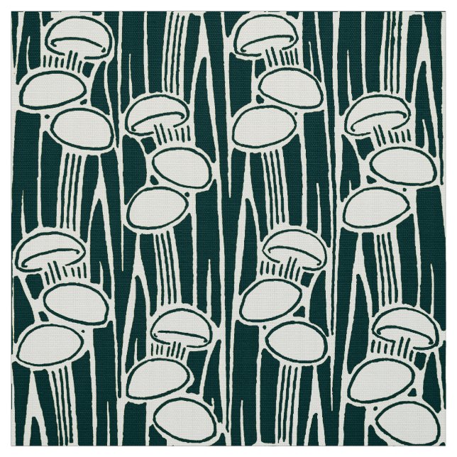 Tissu Motif Champignons Et Herbe (Échantillon)