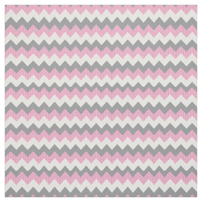 Tissu Motif Chevron rose, blanc et gris (Échantillon)