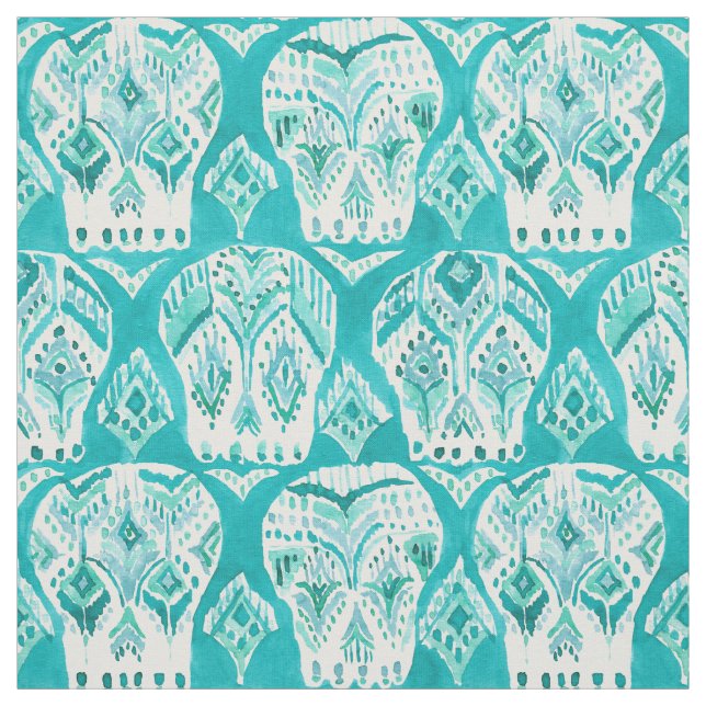 Tissu Motif chic de crâne de Boho Ikat d'Aqua de (Échantillon)