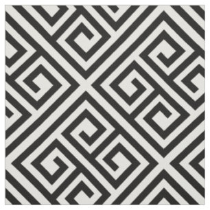 Tissu Motif chic principal grec en ivoire noir moderne