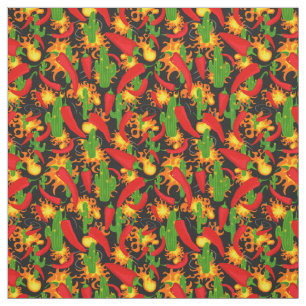 Tissu Motif Chili Peppers, Cactus et Flames