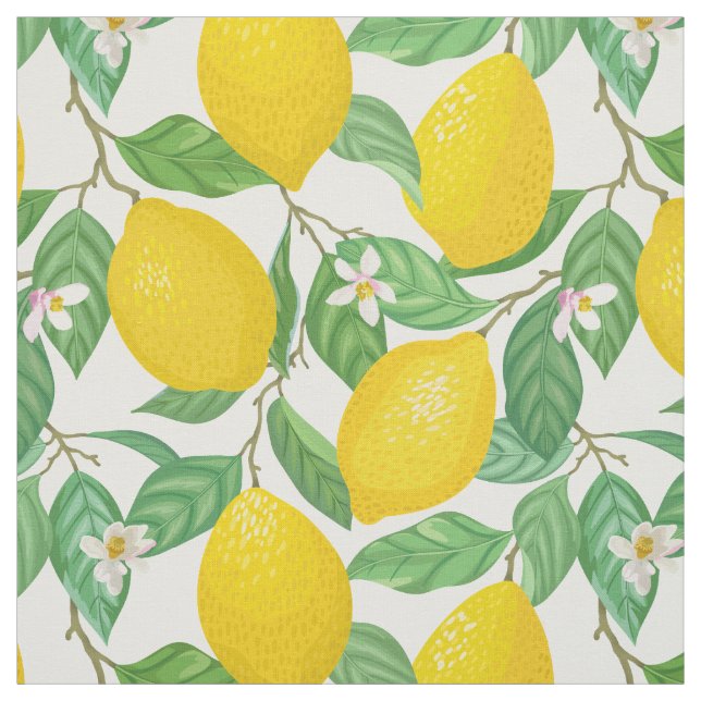 Tissu Motif citron blanc jaune (Échantillon)