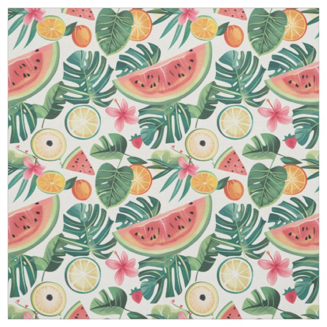 Tissu Motif Citron et Pastèque Tropicale (Échantillon)