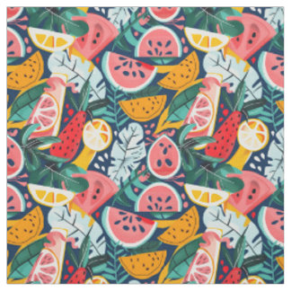 Tissu Motif Citron et Pastèque Tropicale