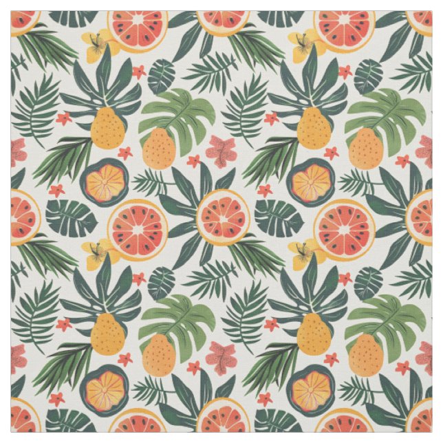 Tissu Motif Citron Tropical & Poire (Échantillon)